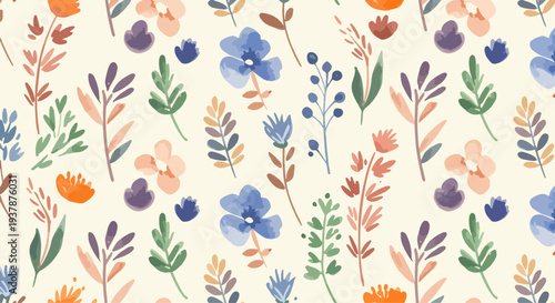 Contemporary flower pattern with abstract forms and smooth color transitions