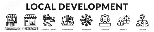 Local development banner focused on strengthening neighborhood economies and sustainable growth in Lineal Icon Style