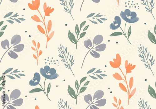 Charming floral illustration featuring clusters of blooms painted in soft, blended watercolor shades