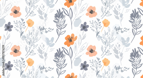 Elegant pastel flower arrangement forming a seamless design suitable for textiles and decorative surfaces