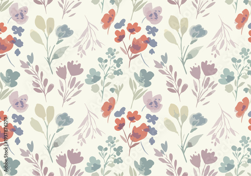 Subtle and calming floral design with scattered blossoms in pastel hues creating a serene visual experience