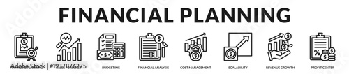 Financial planning banner delivering comprehensive forecasting and performance driven fiscal management in Lineal Icon Style
