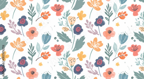 Vibrant yet soft flower pattern that captures the essence of blooming gardens in a stylized artistic format