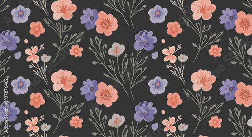 Scandinavian pastel floral seamless vector background with stylized flowers and leaves, decorative botanical pattern for wallpaper and textile printing.