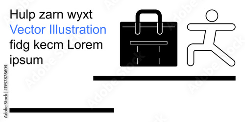 Business planning, corporate strategy, career growth, entrepreneurship, job search, team management. A simple briefcase and a running figure on a minimalist background. Business planning