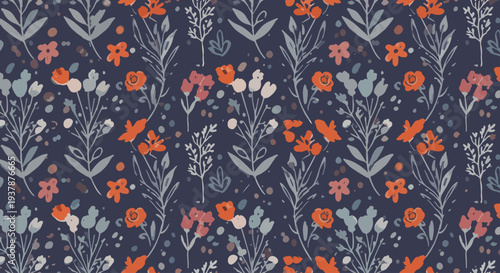 Soft pastel floral vector pattern with stylized flowers and leaves in Scandinavian style, seamless decorative botanical background for packaging and wallpaper.