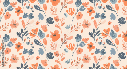 Simple Scandinavian floral seamless pattern with pastel botanical elements, decorative vector background for textile prints, wallpaper design and gift packaging.