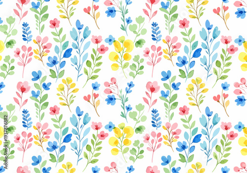 Soft colored floral seamless vector pattern with Scandinavian inspired flowers and leaves, decorative botanical background for textile design and stationery products.