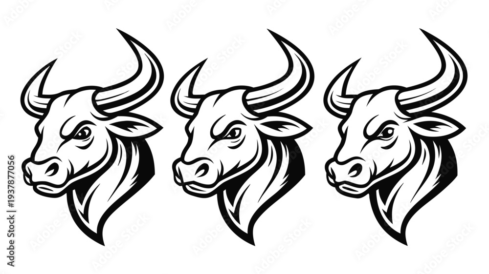 Obraz premium Vector illustration of Bull Head Illustration, Powerful Animal Symbol for Strength