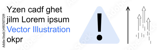Alerts, safety, progress, warnings, direction, improvement. Exclamation mark on a triangle and upward arrows. Alerts and progress through triangular warning sign and growth arrows