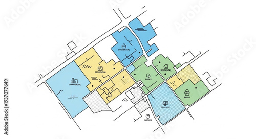 Colorful Office Building Floor Plan.