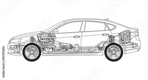 Car Blueprint Design – Automotive Engineering CAD Technical Drawing