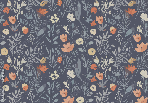 Scandinavian inspired floral seamless pattern with pastel flowers, leaves and delicate botanical elements, modern decorative vector background for textile, wallpaper and gift wrap.