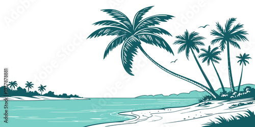 A serene tropical island with palm trees and calm waters Vector