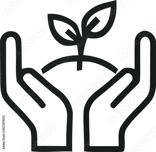 Hands Caring for a growing plant vector icon for environmental protection