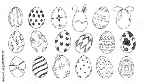 set a various decorated Easter eggs doodle style	
