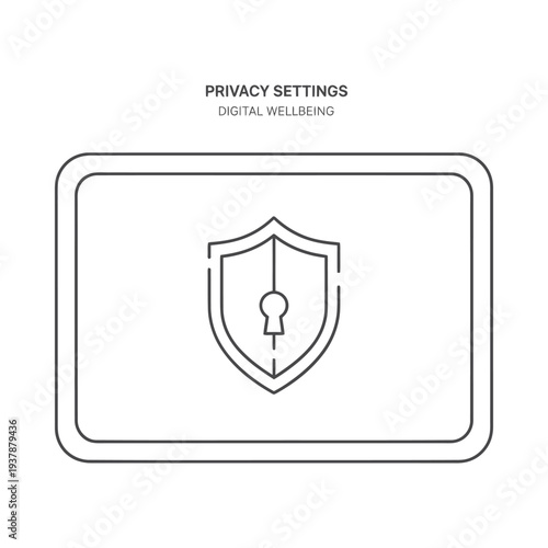 Privacy settings icon with shield and keyhole symbolizing digital wellbeing and security measures on a minimalist interface