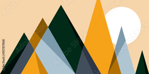 Abstract geometric mountain and moon background with triangles design