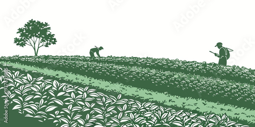 A green field with trees on a hillside Vector