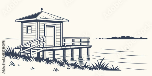 A small house on a pier over the water Vector