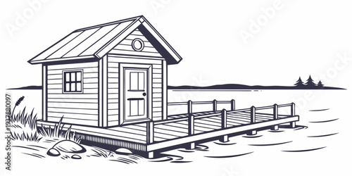 A small house on a pier over the water Vector
