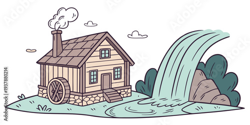 A house is flooded with water from a nearby river Vector