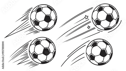 Vector illustration of Dynamic Soccer Balls in Motion with Streaks and Stars