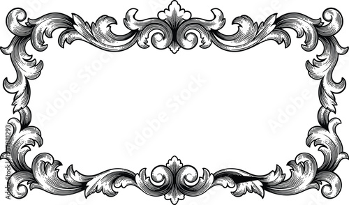 Vintage Baroque Style Engraved Ornate Frame with Classical Acanthus Leaf Scrollwork Decorative Border Element for Luxury Invitations Certificate Design and Antique Illustration Projects