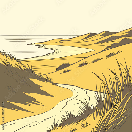 A path through a sandy dune landscape Vector