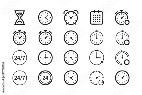 Clean Time Tracking And Deadline Management Line Icons For Web UI Design