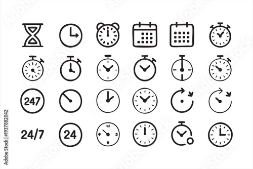 Business Productivity And Scheduling Icon Pack With Clock And Timer Symbols