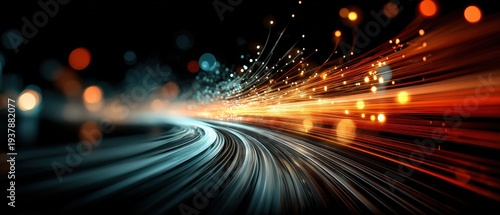 High speed data connecting global networks, powerful fiber optic data streams accelerating digital information flow