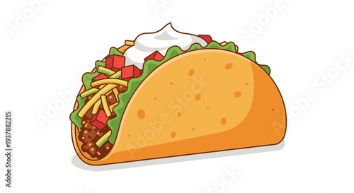 Cartoon taco illustration isolated on white background with savory fillings