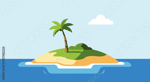 Cartoon island with palm tree and ocean view illustrative vector