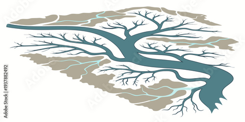 A tree with blue branches and a brown trunk Vector