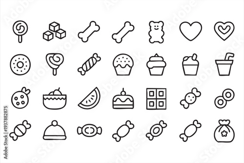 Confectionery And Bakery Snack Outline Icons For Food Menu And Packaging