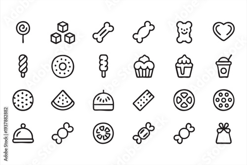Minimal Sweet Candy And Dessert Line Icon Set With Lollipop Cupcake And Donut