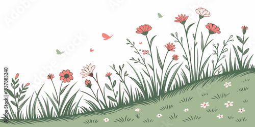 A small hill covered with flowers and grass Vector