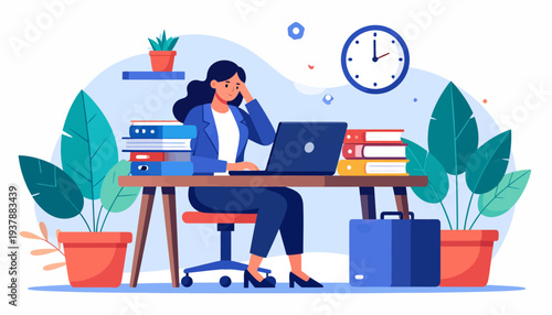 Stressed Businesswoman Feeling Overwhelmed at Work, Suffering From Burnout at Her Desk