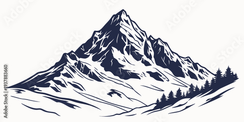A mountain landscape with a large mountain and trees Vector