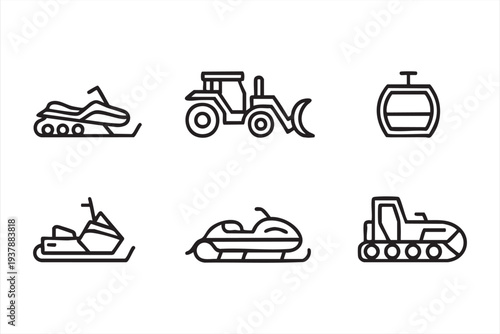 Winter Sports Transportation Icon Pack With Snowmobile And Snowcat