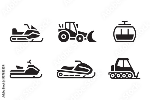 Minimal Ski Resort And Snow Vehicle Line Icons For Mountain Tourism