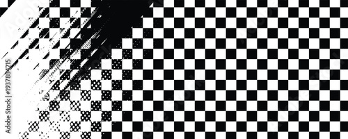 Race flag grunge background, car rally or motocross finish flag with vector checker pattern. Grunge race flag for car racing sport or bike speedway, motorsport