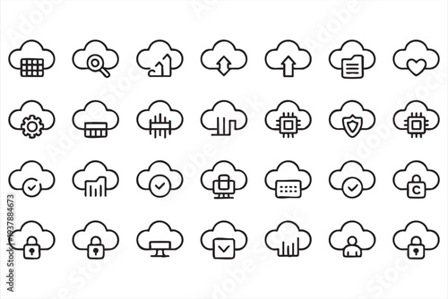 Modern Cloud Infrastructure And Network Service Line Icons