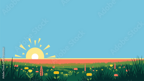 Vibrant Sunrise Over Blooming Meadow - Nature Background for Business & Lifestyle Content