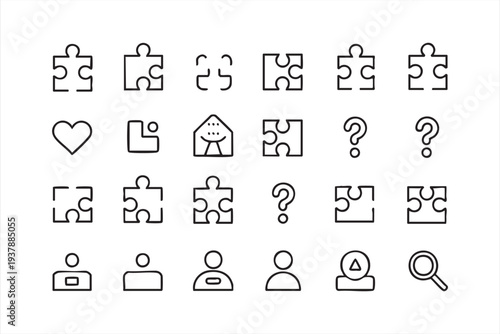 Minimal Puzzle And Problem Solving Line Icon Set For Logic Concepts