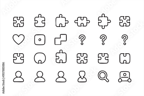Jigsaw Puzzle And Thinking Strategy Outline Icons For Brainstorming