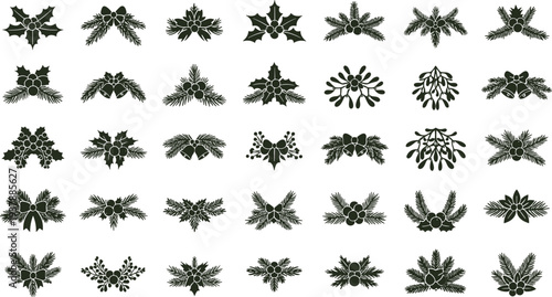 Collection of Christmas decorative elements in dark green