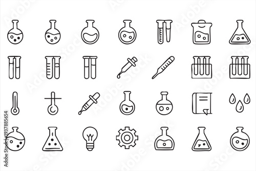 Minimal Chemistry Laboratory Icons Collection for Science and Research Design