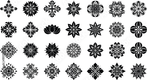 Collection of elegant black floral designs on white